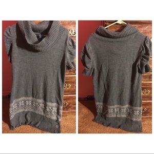 Grey Short Sleeve Turtle Neck Sweater Dress